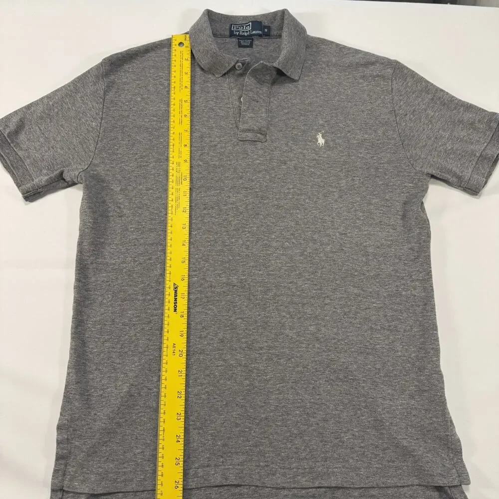 VTG Polo Ralph Lauren Slim Fit Short Sleeve Polo Mens S Gray Cotton White Pony